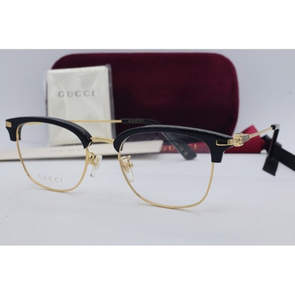 Gucci GG 1606OK 002 Rectangle Black/Gold Eyeglasses Clear Lenses 52mm - Picture 3 of 8
